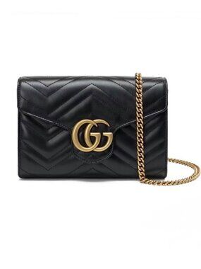 Gucci GG Marmont Chevron V-quilted Lambskin Wallet On Chain Black 474575